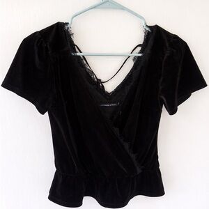 Abercrombie & Fitch Black Velvet Lace-Trim Wrap Top